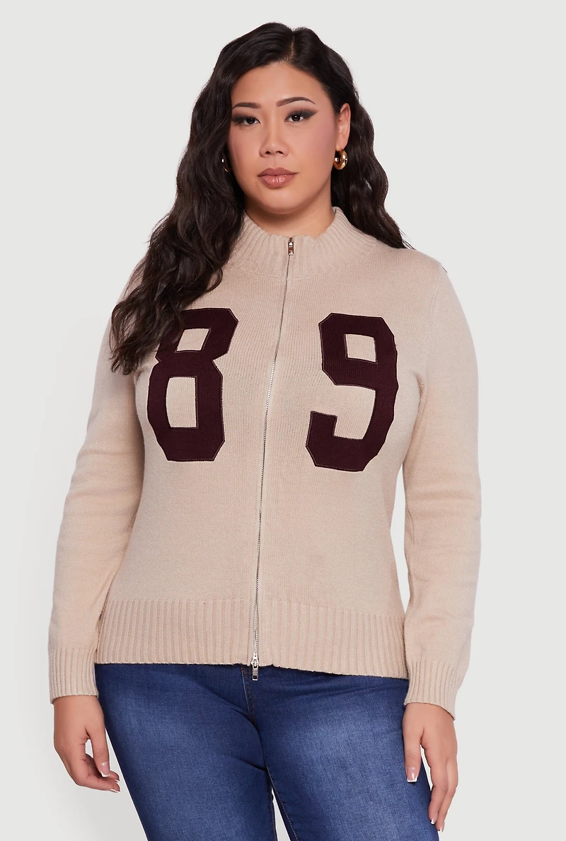 Plus 89 Zip Front Mock Neck Sweater