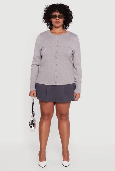 Plus Button Front Long Sleeve Cardigan