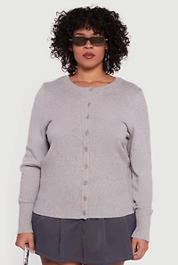 Plus Button Front Long Sleeve Cardigan