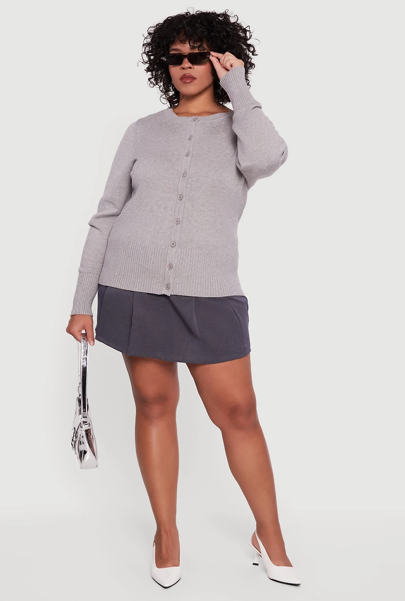 Plus Button Front Long Sleeve Cardigan