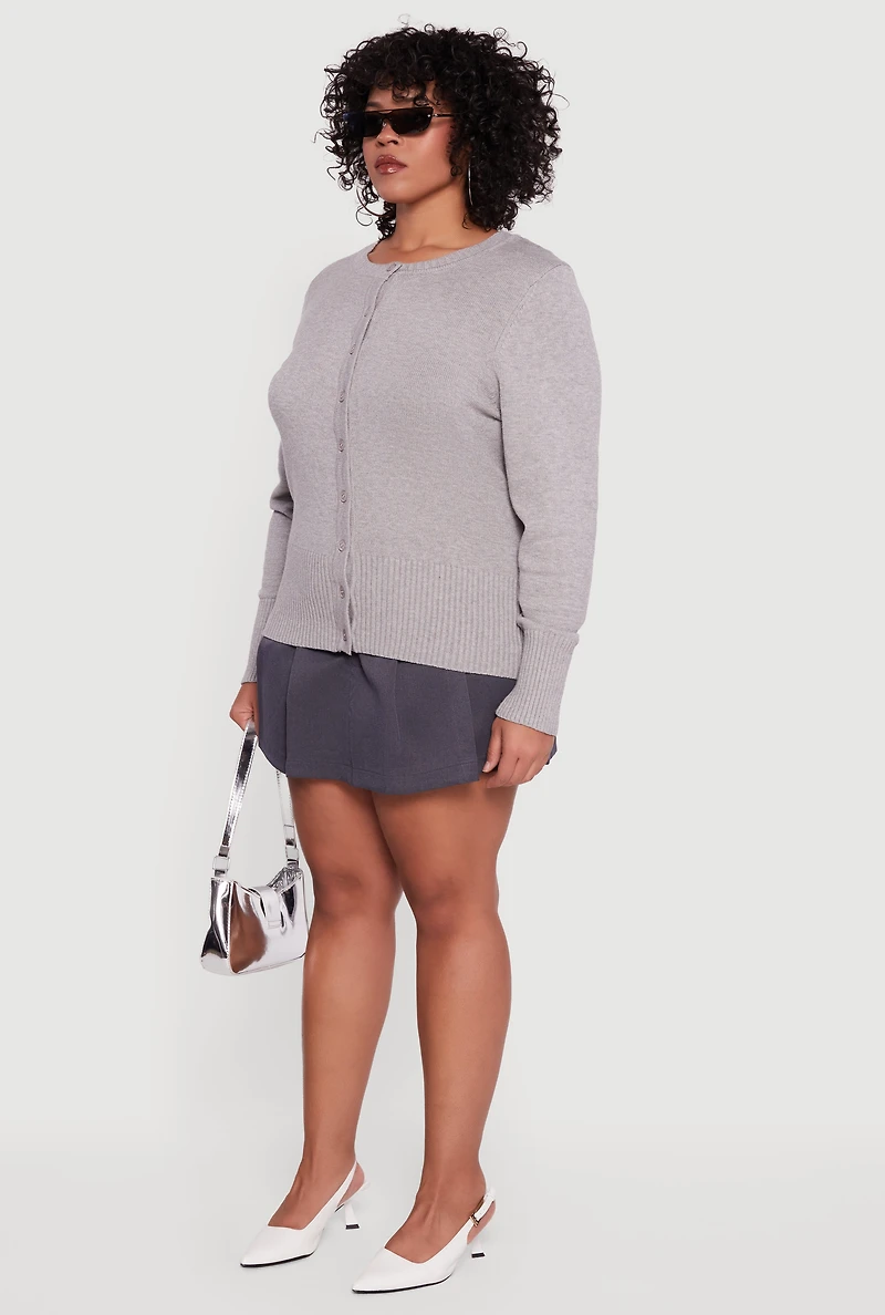 Plus Button Front Long Sleeve Cardigan