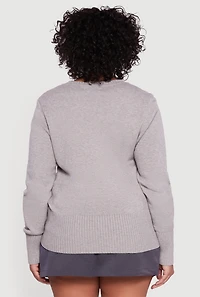 Plus Button Front Long Sleeve Cardigan