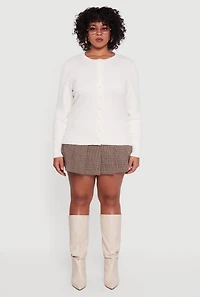 Womens Plus Size Button Front Long Sleeve Cardigan, White, Size 2X