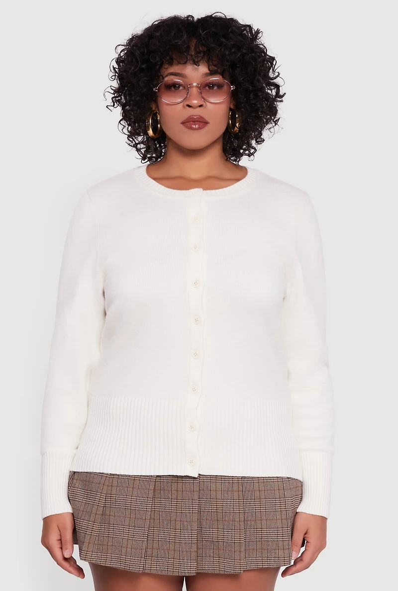 Plus Button Front Long Sleeve Cardigan