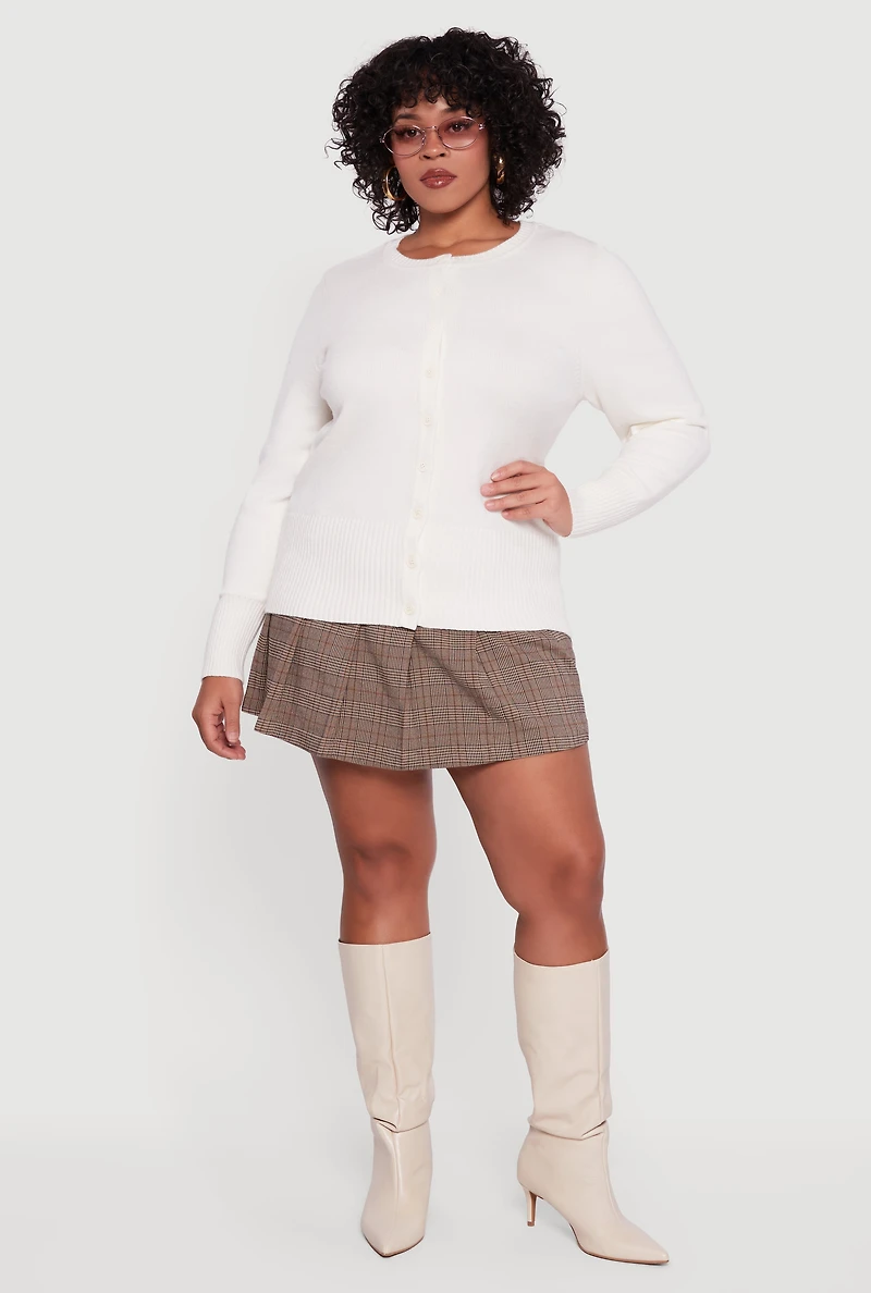 Womens Plus Size Button Front Long Sleeve Cardigan, White, Size 2X