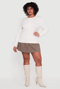 Womens Plus Size Button Front Long Sleeve Cardigan, White, Size 2X