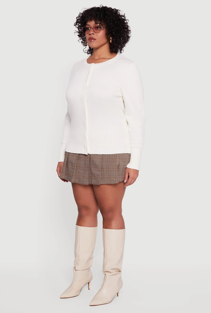 Plus Button Front Long Sleeve Cardigan