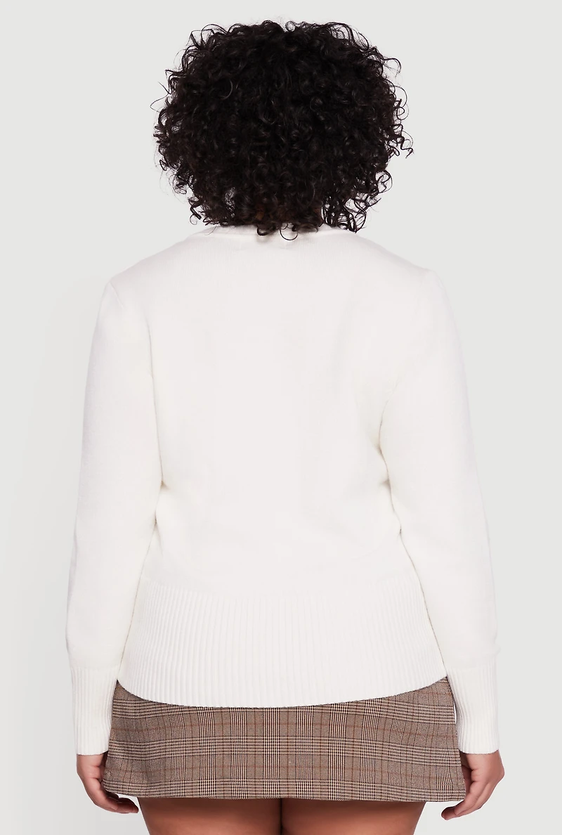 Womens Plus Size Button Front Long Sleeve Cardigan, White, Size 2X