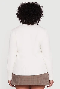 Womens Plus Size Button Front Long Sleeve Cardigan, White, Size 2X