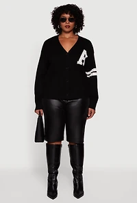 Plus A Initial Button Front Varsity Cardigan