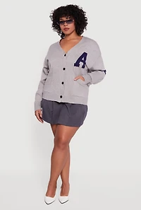 Plus A Initial Button Front Varsity Cardigan