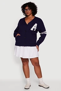 Plus A Initial Button Front Varsity Cardigan
