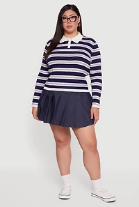 Plus Striped Rib Knit Polo Sweater