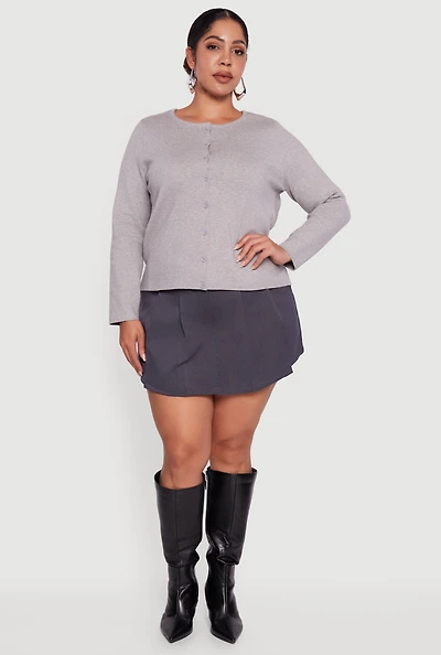 Plus Long Sleeve Button Front Cardigan