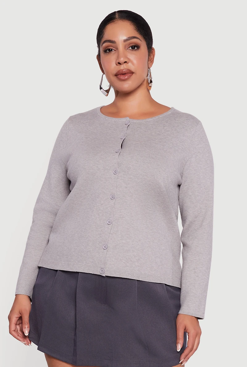 Plus Long Sleeve Button Front Cardigan
