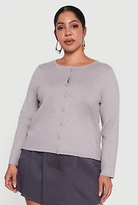 Plus Long Sleeve Button Front Cardigan