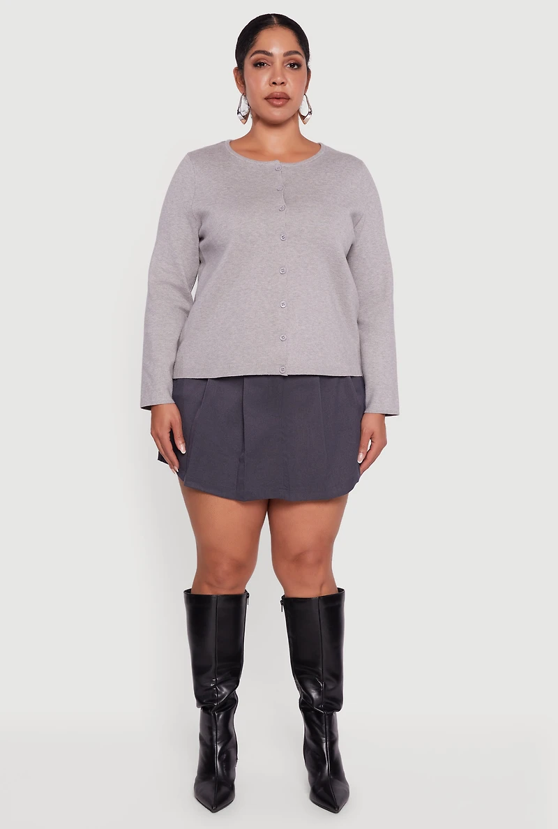 Plus Long Sleeve Button Front Cardigan