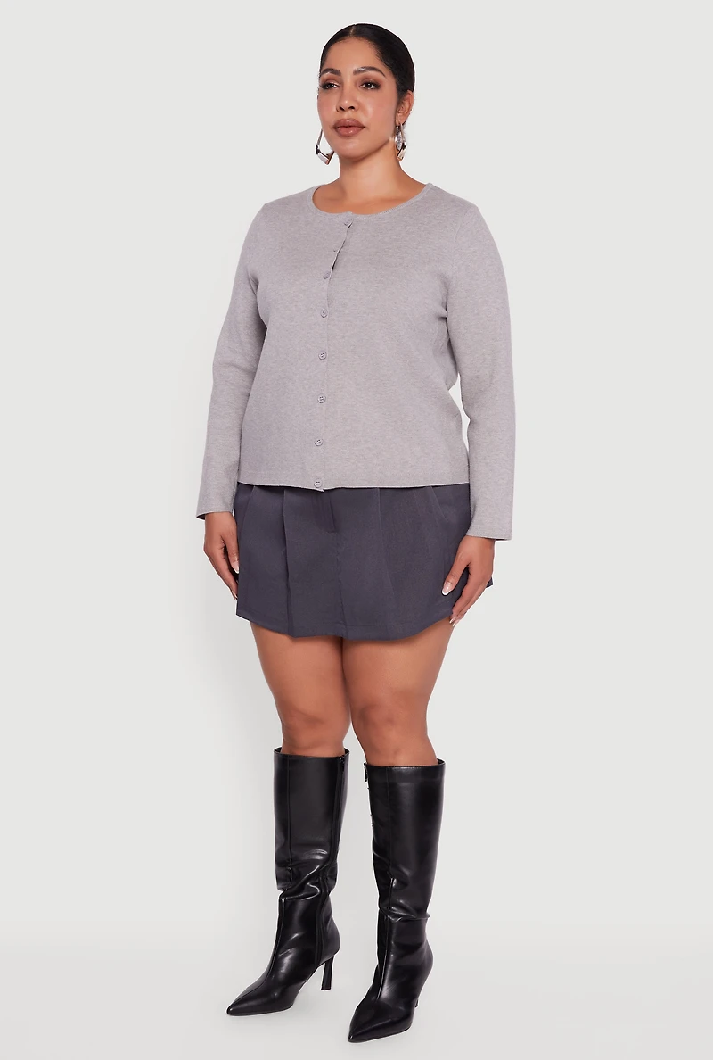 Plus Long Sleeve Button Front Cardigan