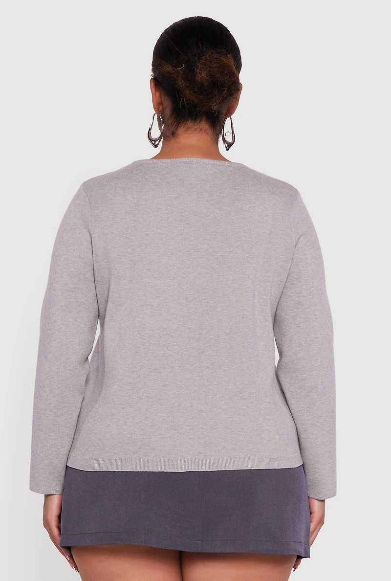 Plus Long Sleeve Button Front Cardigan