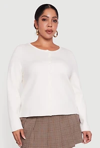 Plus Long Sleeve Button Front Cardigan