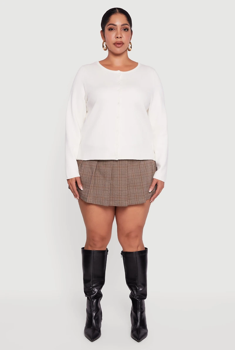 Plus Long Sleeve Button Front Cardigan