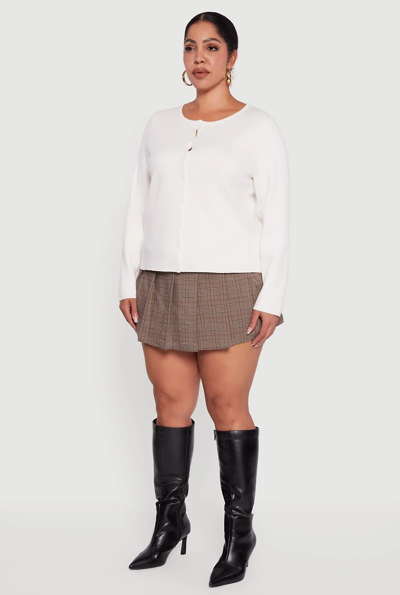 Plus Long Sleeve Button Front Cardigan