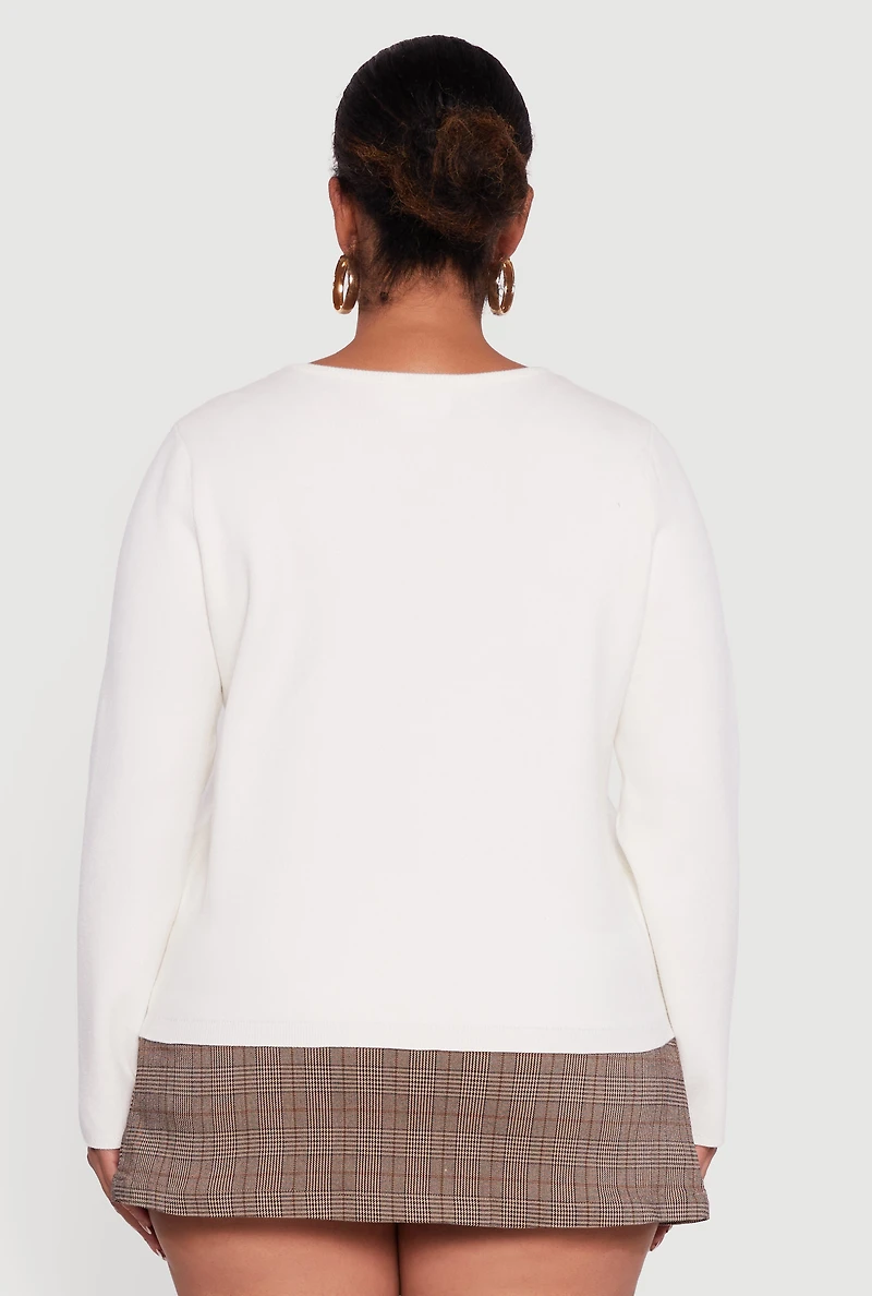 Plus Long Sleeve Button Front Cardigan