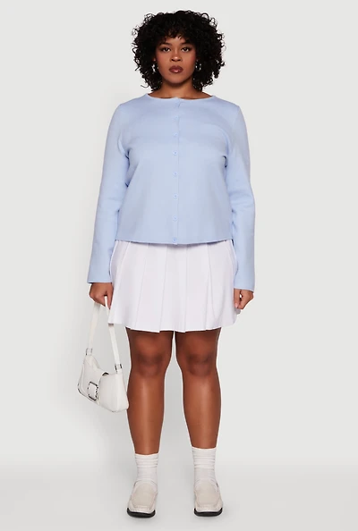 Womens Plus Long Sleeve Button Front Cardigan,