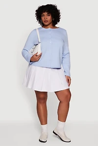 Womens Plus Size Long Sleeve Button Front Cardigan, Blue, Size 4X