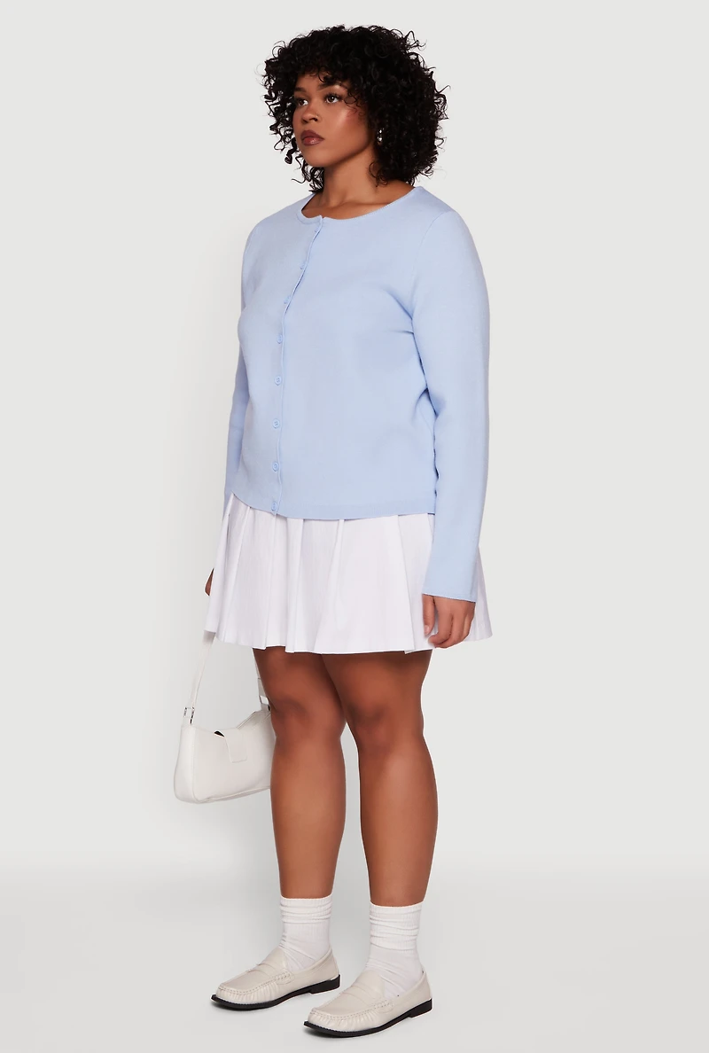 Womens Plus Size Long Sleeve Button Front Cardigan, Blue, Size 4X