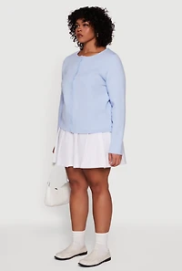 Womens Plus Size Long Sleeve Button Front Cardigan, Blue, Size 4X