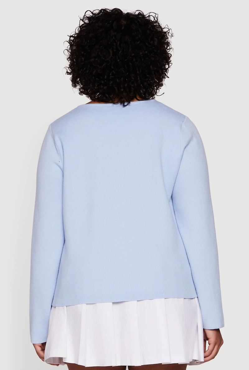 Womens Plus Size Long Sleeve Button Front Cardigan, Blue, Size 4X