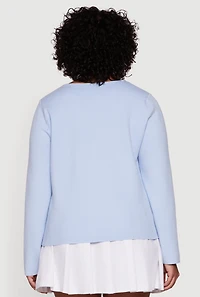 Womens Plus Size Long Sleeve Button Front Cardigan, Blue, Size 4X