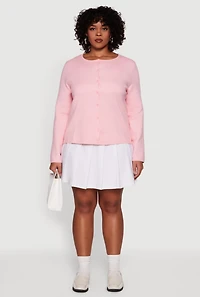 Womens Plus Size Long Sleeve Button Front Cardigan, Pink, Size 3X