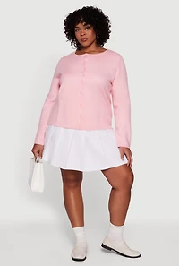 Womens Plus Size Long Sleeve Button Front Cardigan, Pink, Size 3X