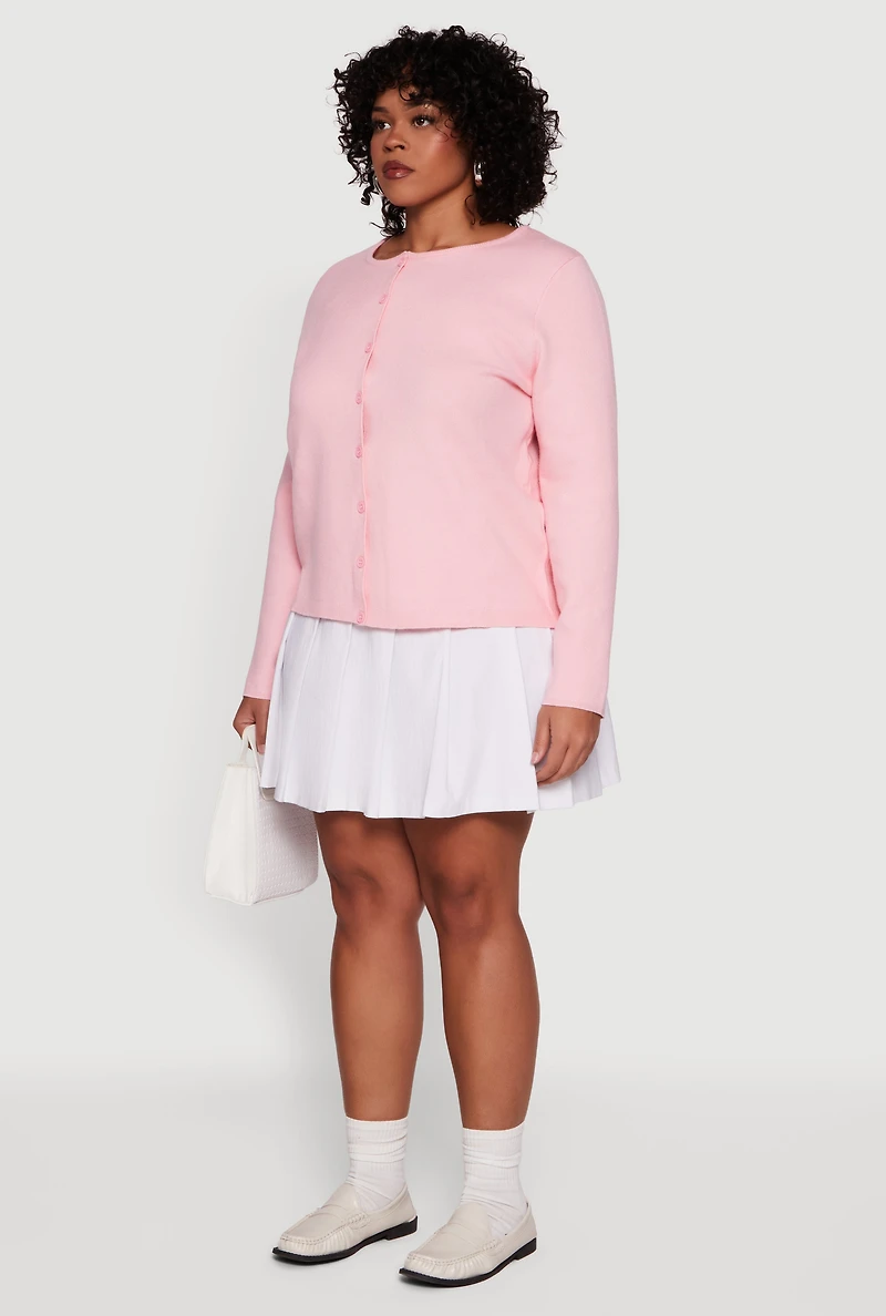 Womens Plus Size Long Sleeve Button Front Cardigan, Pink, Size 3X