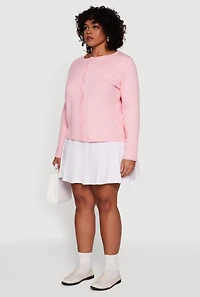 Womens Plus Size Long Sleeve Button Front Cardigan, Pink, Size 3X