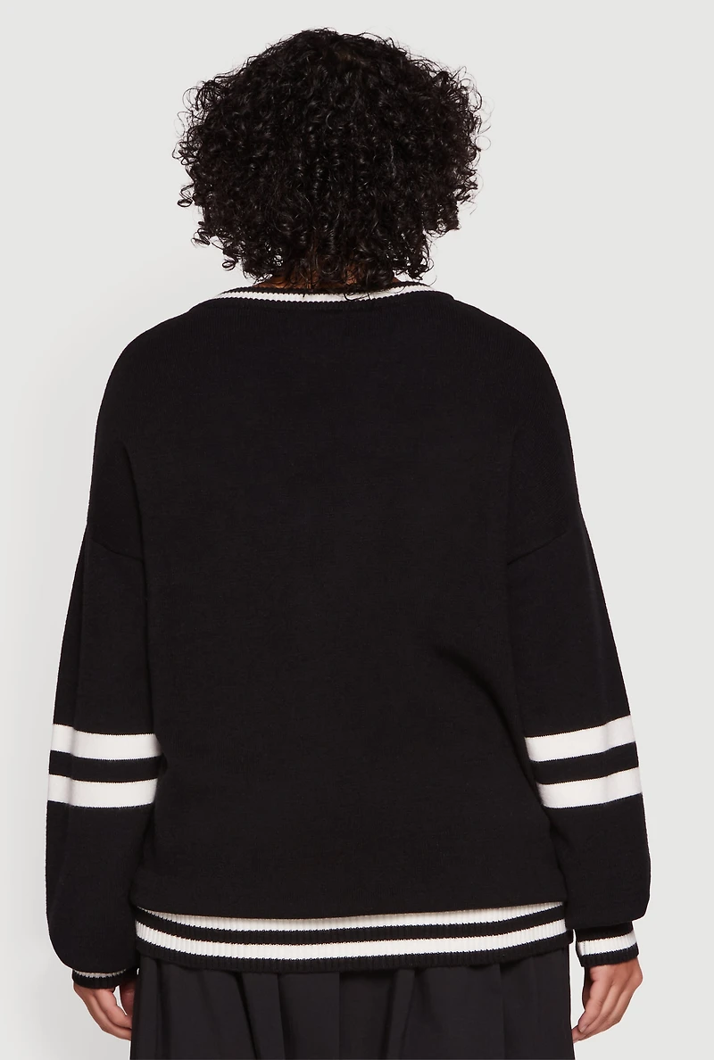 Womens Plus Size Oversized New York 1962 Graphic Sweater, Black, Size 3X