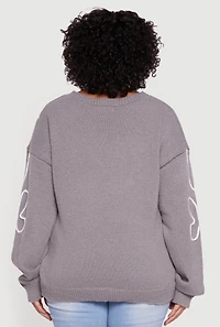Plus Brushed Knit Flower Embroidered Sweater