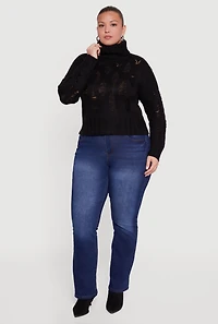 Plus Distressed Cable Knit Turtleneck Sweater