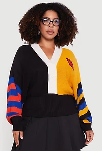 Womens Plus Color Blocked Striped W Patch Graphic Sweater, Multi,