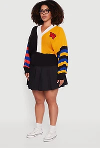 Womens Plus Color Blocked Striped W Patch Graphic Sweater, Multi,