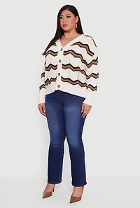 Womens Plus Size Pointelle Knit Chevron V Neck Button Front Cardigan, Multi, Size 2X
