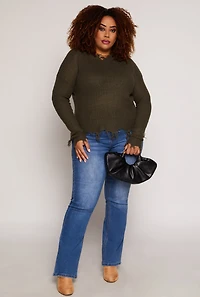 Plus Distressed Pullover Hooded Sweater