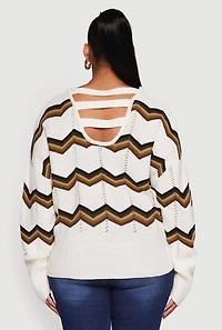 Plus Chevron Patterned Caged Back Sweater