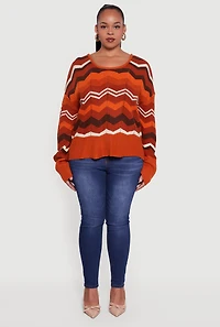 Plus Chevron Patterned Caged Back Sweater