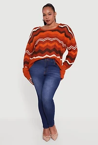 Plus Chevron Patterned Caged Back Sweater