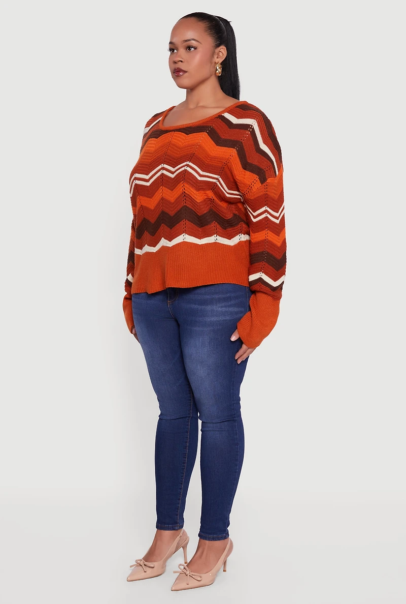 Plus Chevron Patterned Caged Back Sweater