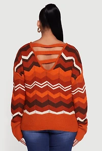 Plus Chevron Patterned Caged Back Sweater