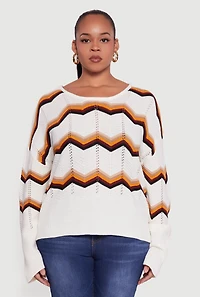 Plus Chevron Patterned Caged Back Sweater